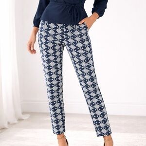 Zara Blue dark and White Geometric Cropped Pants SIZE XS